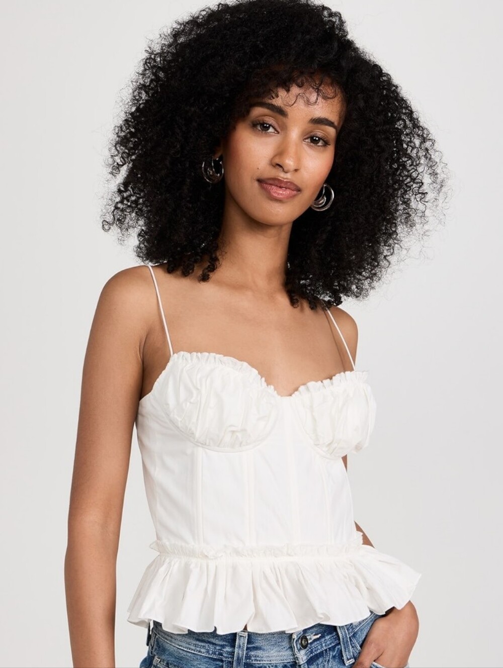 En Saison White Ruffled Peplum Cami Top Size S